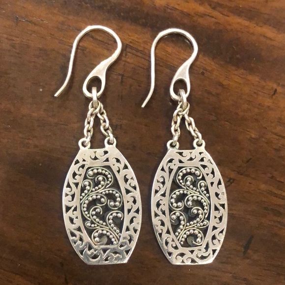 LOIS HILL Sterling Silver Granulated Scroll Oxidized Tonneau Necklace & Earrings - Picture 7 of 16